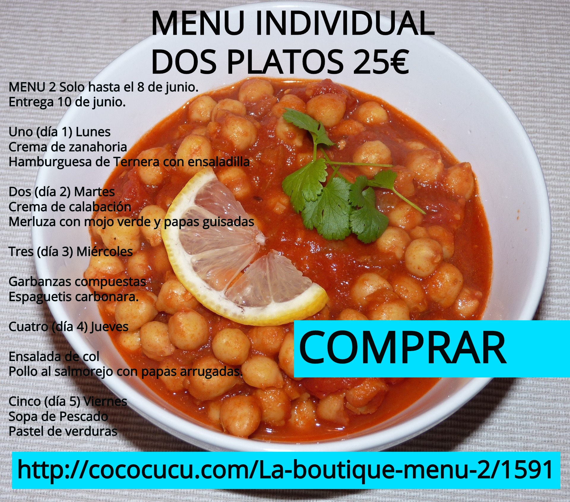 Menu 2 semanal Individual dos platos